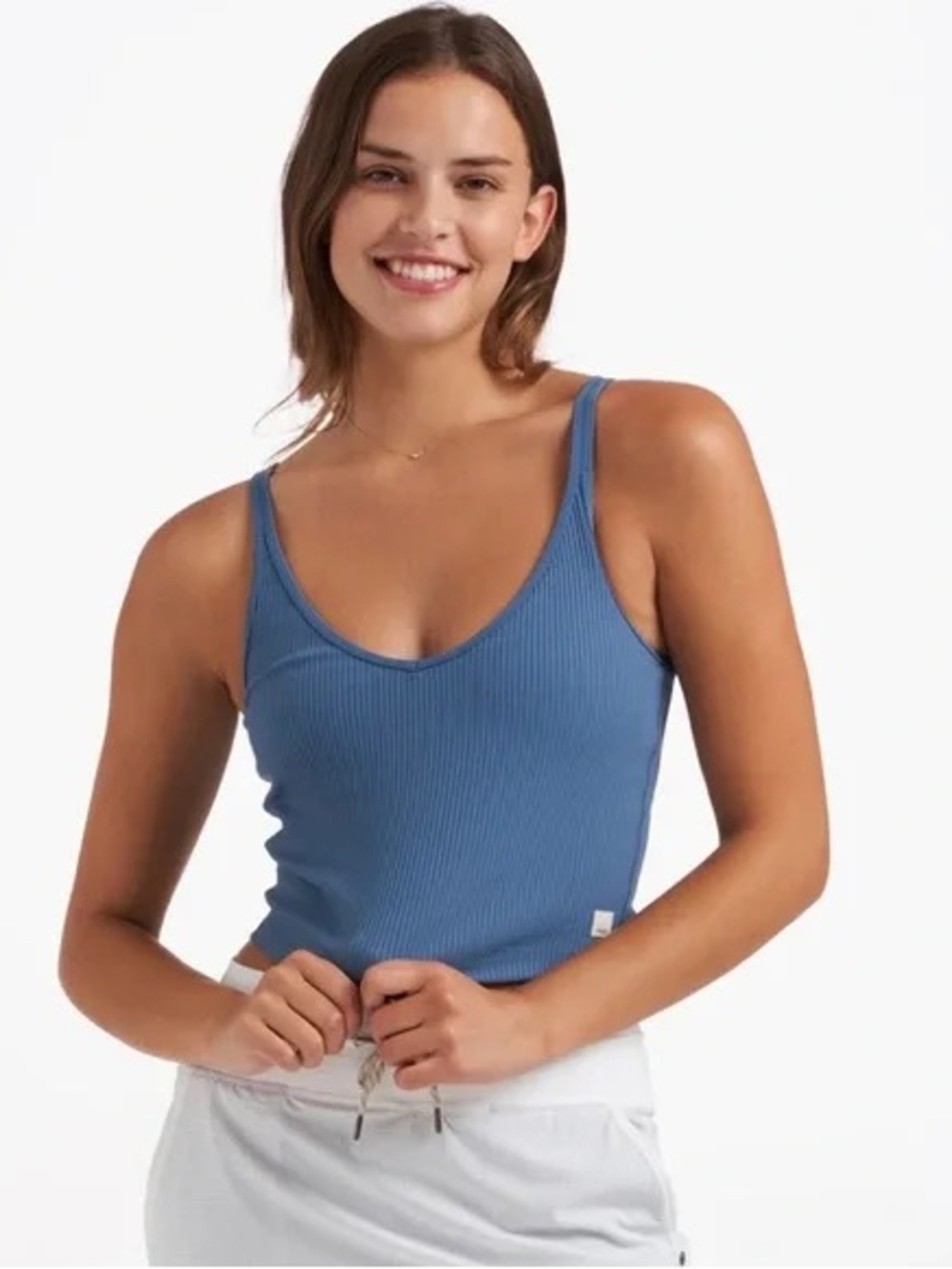 Vuori Blue Ribbed V-Neck Tank